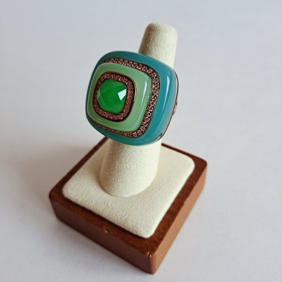 New Angelique de Paris Green Teal Resin Square Ring Size 7 - Picture 10 of 16